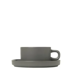 Bath & Living Blomus PILAR 2 tea cups 170 ml with saucer color Pewter (63975)