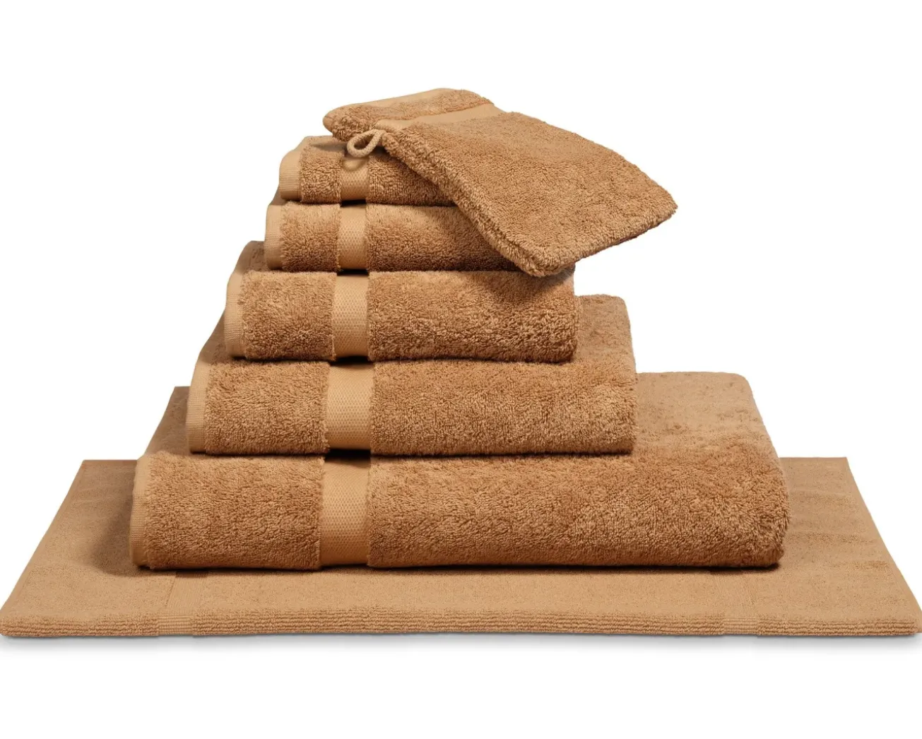 Bath & Living Vandyck Package deal 32: 1x guest towel + 1x hotel mat RANGER Light Cognac